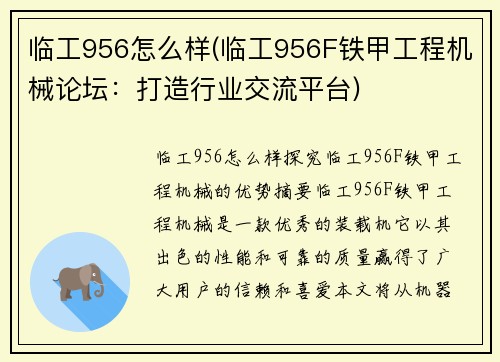 临工956怎么样(临工956F铁甲工程机械论坛：打造行业交流平台)