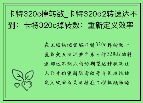 卡特320c掉转数_卡特320d2转速达不到：卡特320c掉转数：重新定义效率与灵活性